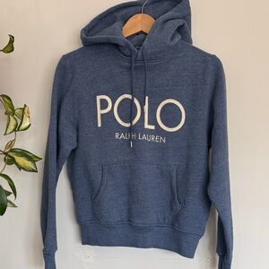 Polo by Ralph Lauren Heathered Blue Crewneck Hoodie with White Logo